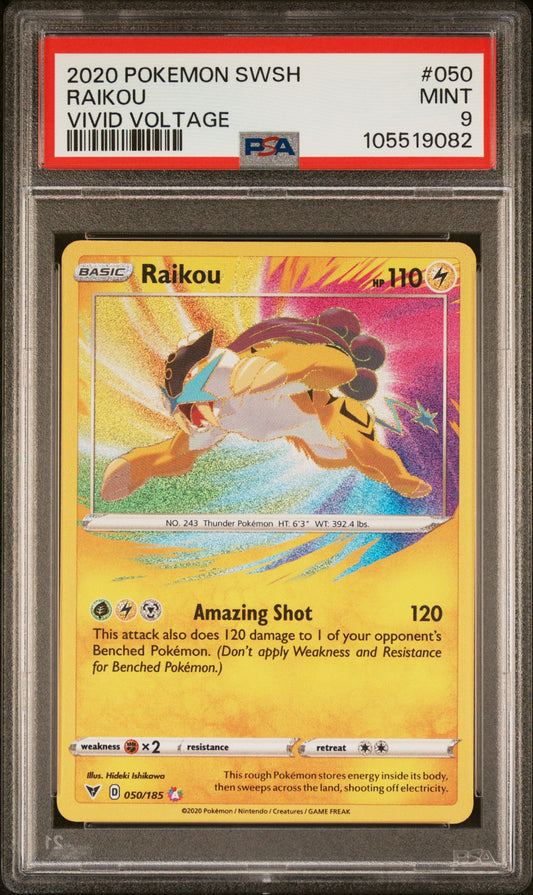 RAIKOU 50/185 Common POKEMON SWORD & SHIELD VIVID VOLTAGE VIVID VOLTAGE PSA9 MINT 9 PSA population 3923 <a href=https://www.psacard.com/cert/105519082/psa>https://www.psacard.com/cert/105519082/psa</a>