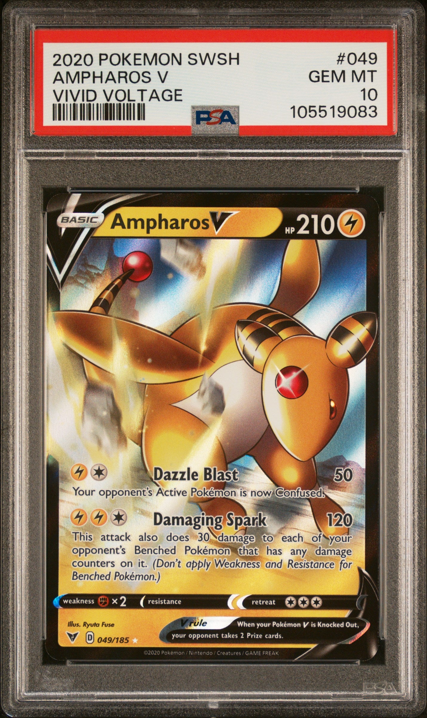 AMPHAROS V 49/185 Common POKEMON SWORD & SHIELD VIVID VOLTAGE VIVID VOLTAGE PSA10 GEM MT 10 PSA population 478 <a href=https://www.psacard.com/cert/105519083/psa>https://www.psacard.com/cert/105519083/psa</a>