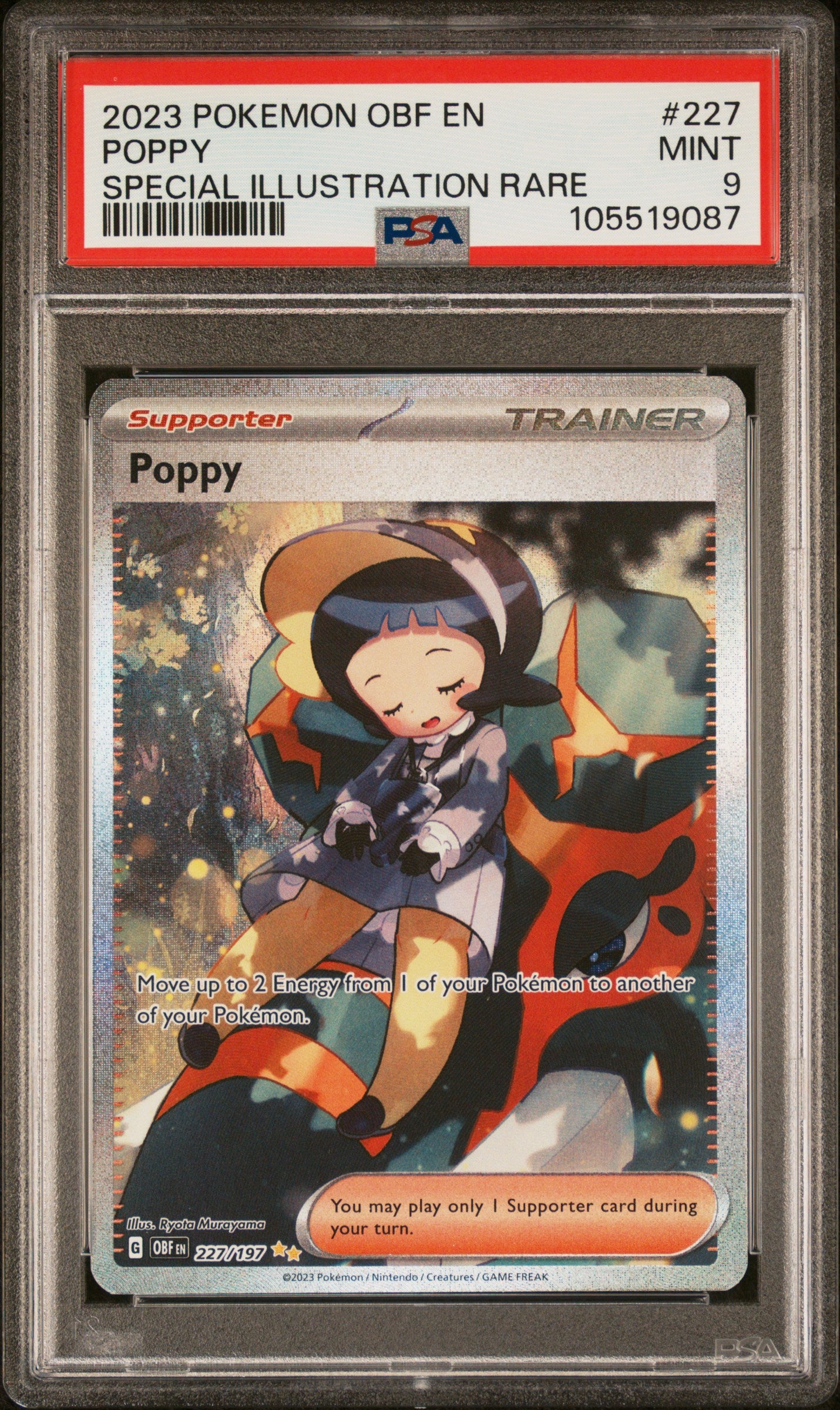 POPPY 227/197 Common POKEMON OBF EN-OBSIDIAN FLAMES SPECIAL ILLUSTRATION RARE PSA9 MINT 9 PSA population 661 <a href=https://www.psacard.com/cert/105519087/psa>https://www.psacard.com/cert/105519087/psa</a>