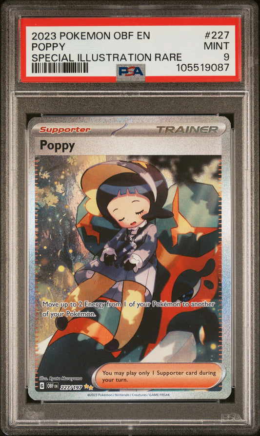 POPPY 227/197 Common POKEMON OBF EN-OBSIDIAN FLAMES SPECIAL ILLUSTRATION RARE PSA9 MINT 9 PSA population 661 <a href=https://www.psacard.com/cert/105519087/psa>https://www.psacard.com/cert/105519087/psa</a>