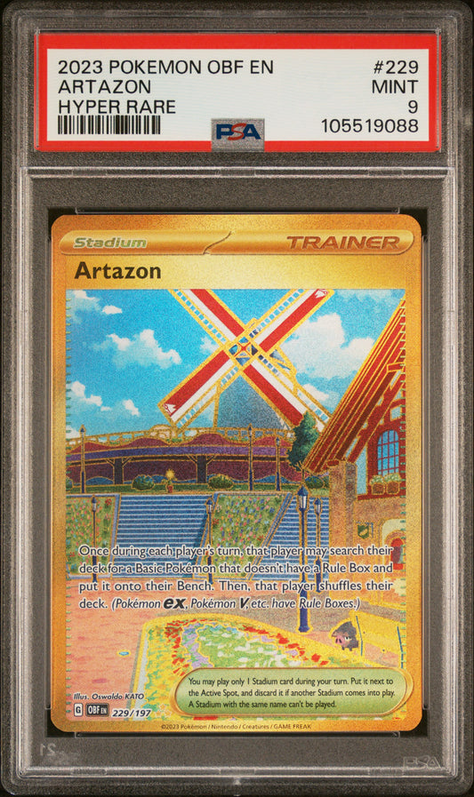 ARTAZON 229/197 Common POKEMON OBF EN-OBSIDIAN FLAMES HYPER RARE PSA9 MINT 9 PSA population 435 <a href=https://www.psacard.com/cert/105519088/psa>https://www.psacard.com/cert/105519088/psa</a>