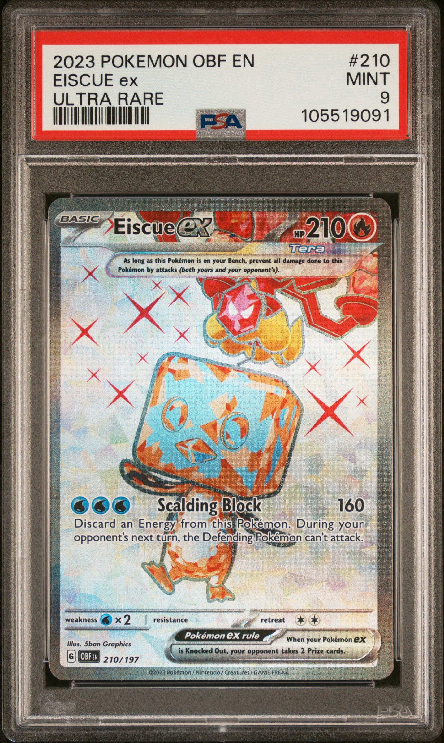 EISCUE EX 210/197 Common POKEMON OBF EN-OBSIDIAN FLAMES ULTRA RARE PSA9 MINT 9 PSA population 319 <a href=https://www.psacard.com/cert/105519091/psa>https://www.psacard.com/cert/105519091/psa</a>