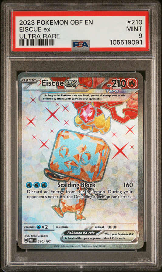 EISCUE EX 210/197 Common POKEMON OBF EN-OBSIDIAN FLAMES ULTRA RARE PSA9 MINT 9 PSA population 319 <a href=https://www.psacard.com/cert/105519091/psa>https://www.psacard.com/cert/105519091/psa</a>