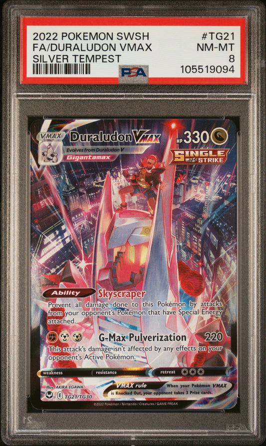 FA/DURALUDON VMAX TG21/TG30 Common POKEMON SWORD & SHIELD SILVER TEMPEST SILVER TEMPEST PSA8 NM-MT 8 PSA population 74 <a href=https://www.psacard.com/cert/105519094/psa>https://www.psacard.com/cert/105519094/psa</a>