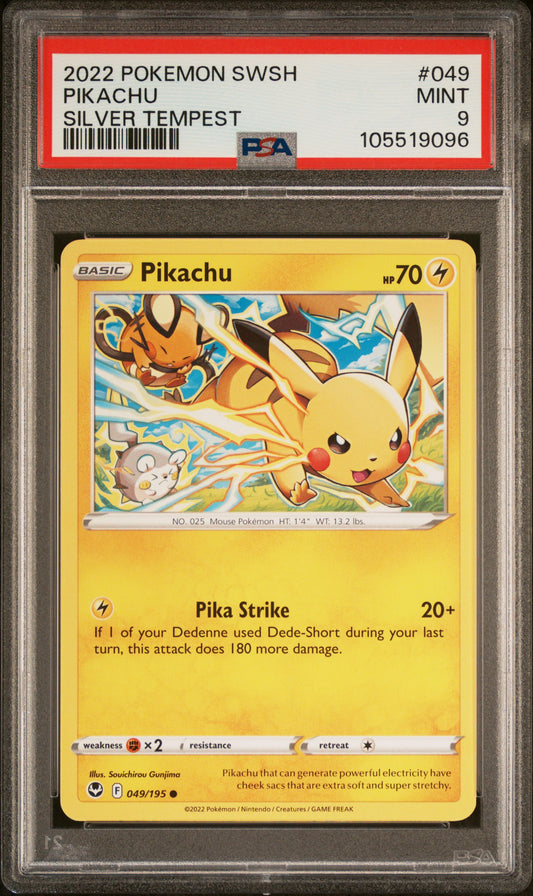 PIKACHU 49/195 [Reverse Holo]  POKEMON SWORD & SHIELD SILVER TEMPEST SILVER TEMPEST PSA9 MINT 9 PSA population 114 <a href=https://www.psacard.com/cert/105519096/psa>https://www.psacard.com/cert/105519096/psa</a>