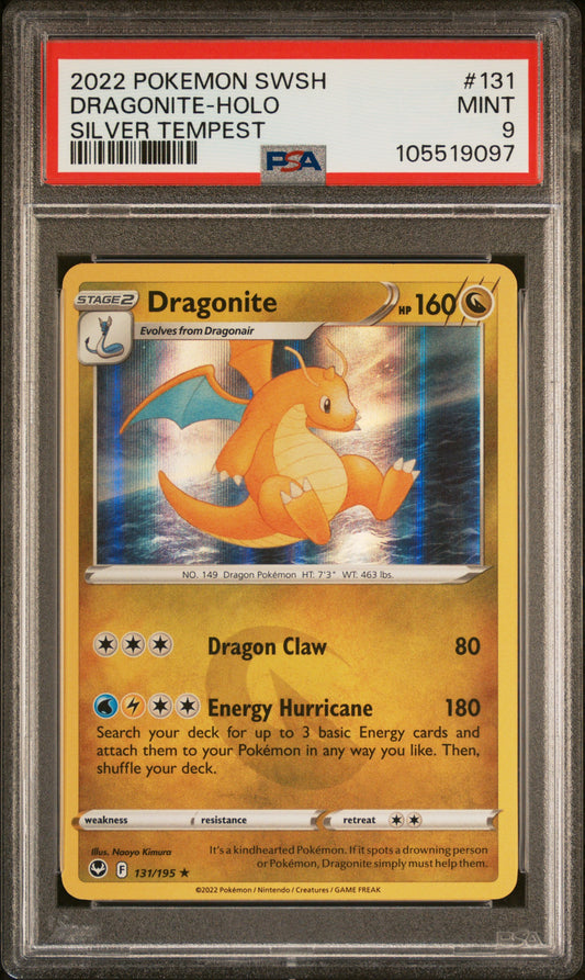 DRAGONITE-HOLO 131/195 [Holo]  POKEMON SWORD & SHIELD SILVER TEMPEST SILVER TEMPEST PSA9 MINT 9 PSA population 226 <a href=https://www.psacard.com/cert/105519097/psa>https://www.psacard.com/cert/105519097/psa</a>