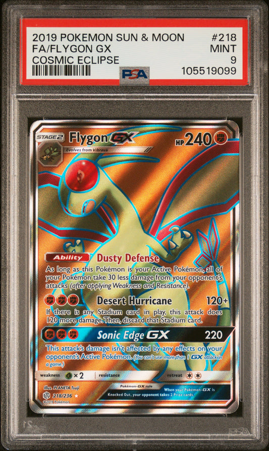 FA/FLYGON GX 218/236 Common POKEMON SUN & MOON COSMIC ECLIPSE COSMIC ECLIPSE PSA9 MINT 9 PSA population 61 <a href=https://www.psacard.com/cert/105519099/psa>https://www.psacard.com/cert/105519099/psa</a>
