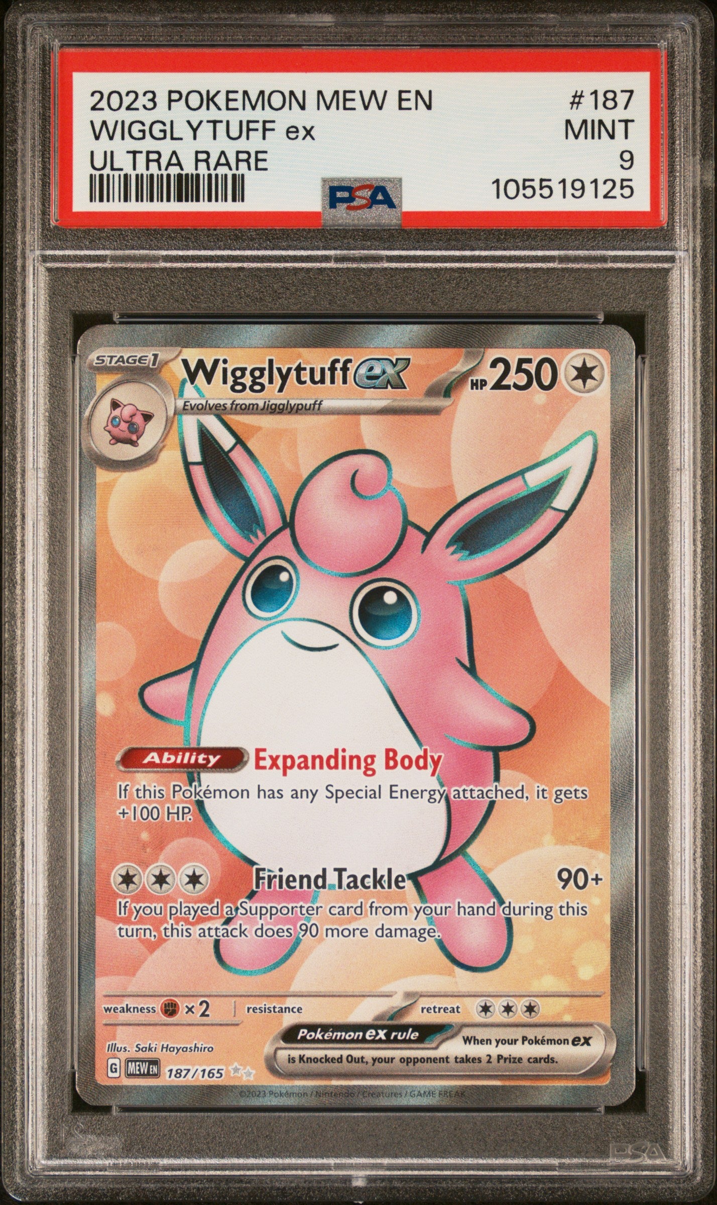 WIGGLYTUFF EX 187/165 Common POKEMON MEW EN-151 ULTRA RARE PSA9 MINT 9 PSA population 577 <a href=https://www.psacard.com/cert/105519125/psa>https://www.psacard.com/cert/105519125/psa</a>