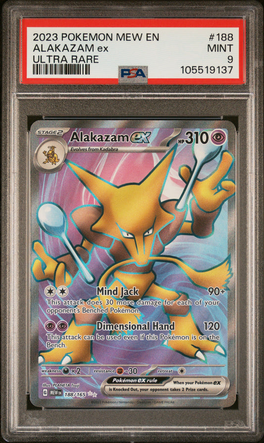 ALAKAZAM EX 188/165 Common POKEMON MEW EN-151 ULTRA RARE PSA9 MINT 9 PSA population 1370 <a href=https://www.psacard.com/cert/105519137/psa>https://www.psacard.com/cert/105519137/psa</a>