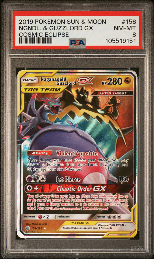 NGNDL. & GUZZLORD GX 158/236 Common POKEMON SUN & MOON COSMIC ECLIPSE COSMIC ECLIPSE PSA8 NM-MT 8 PSA population 117 <a href=https://www.psacard.com/cert/105519151/psa>https://www.psacard.com/cert/105519151/psa</a>