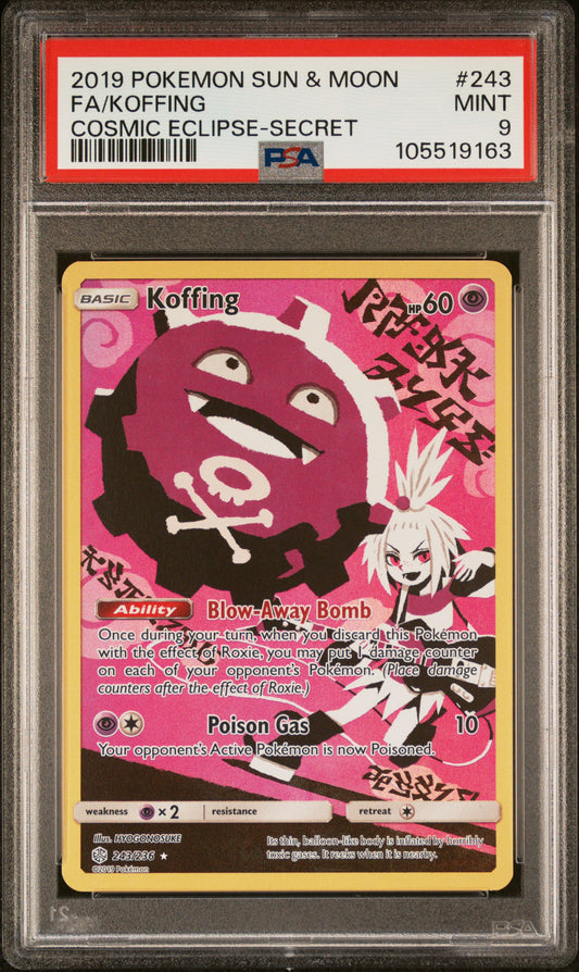 FA/KOFFING 243/236 Common POKEMON SUN & MOON COSMIC ECLIPSE COSMIC ECLIPSE-SECRET PSA9 MINT 9 PSA population 903 <a href=https://www.psacard.com/cert/105519163/psa>https://www.psacard.com/cert/105519163/psa</a>