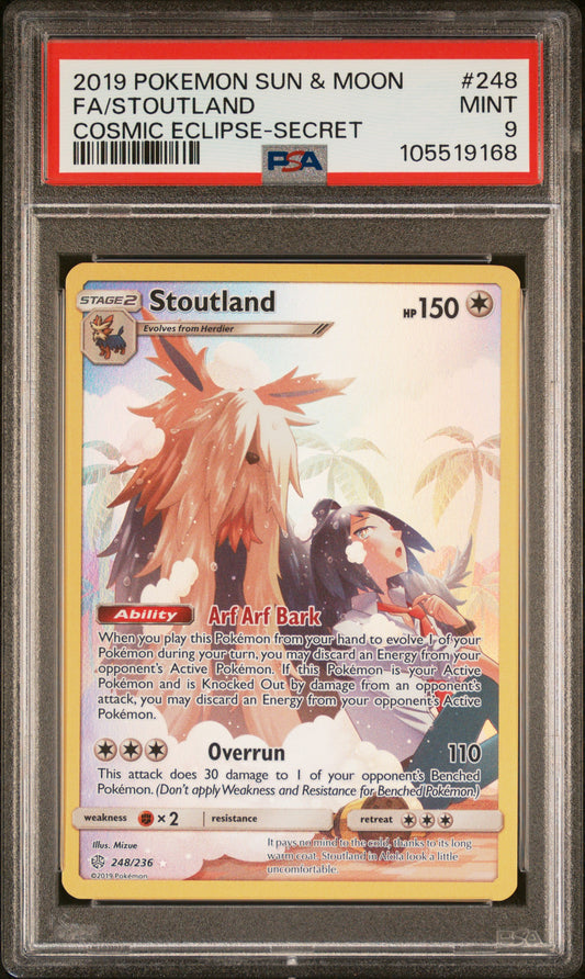 FA/STOUTLAND 248/236 Common POKEMON SUN & MOON COSMIC ECLIPSE COSMIC ECLIPSE-SECRET PSA9 MINT 9 PSA population 655 <a href=https://www.psacard.com/cert/105519168/psa>https://www.psacard.com/cert/105519168/psa</a>