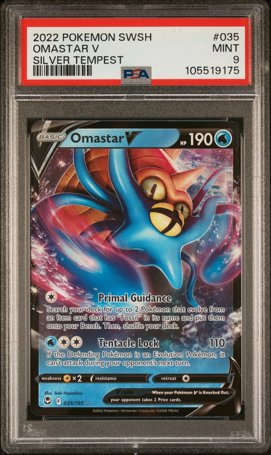OMASTAR V 35/195 Common POKEMON SWORD & SHIELD SILVER TEMPEST SILVER TEMPEST PSA9 MINT 9 PSA population 63 <a href=https://www.psacard.com/cert/105519175/psa>https://www.psacard.com/cert/105519175/psa</a>