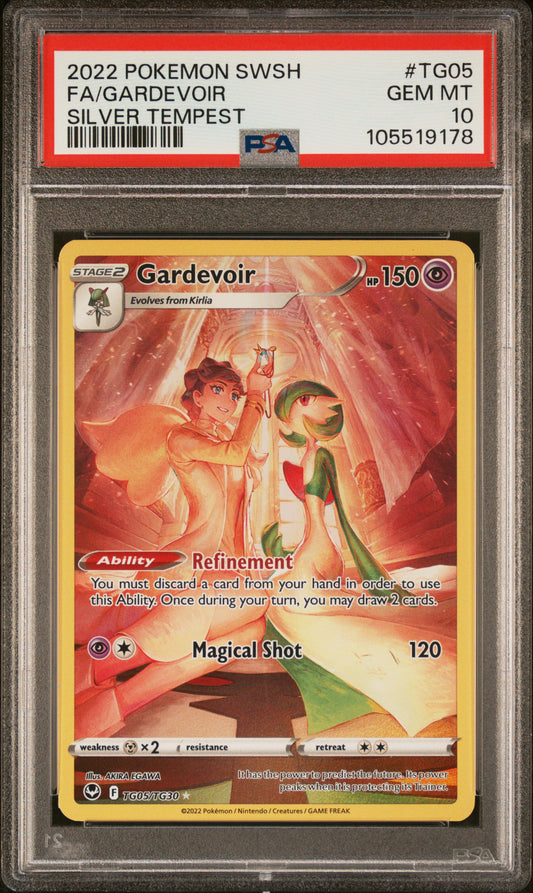 FA/GARDEVOIR TG05/TG30 Common POKEMON SWORD & SHIELD SILVER TEMPEST SILVER TEMPEST PSA10 GEM MT 10 PSA population 556 <a href=https://www.psacard.com/cert/105519178/psa>https://www.psacard.com/cert/105519178/psa</a>