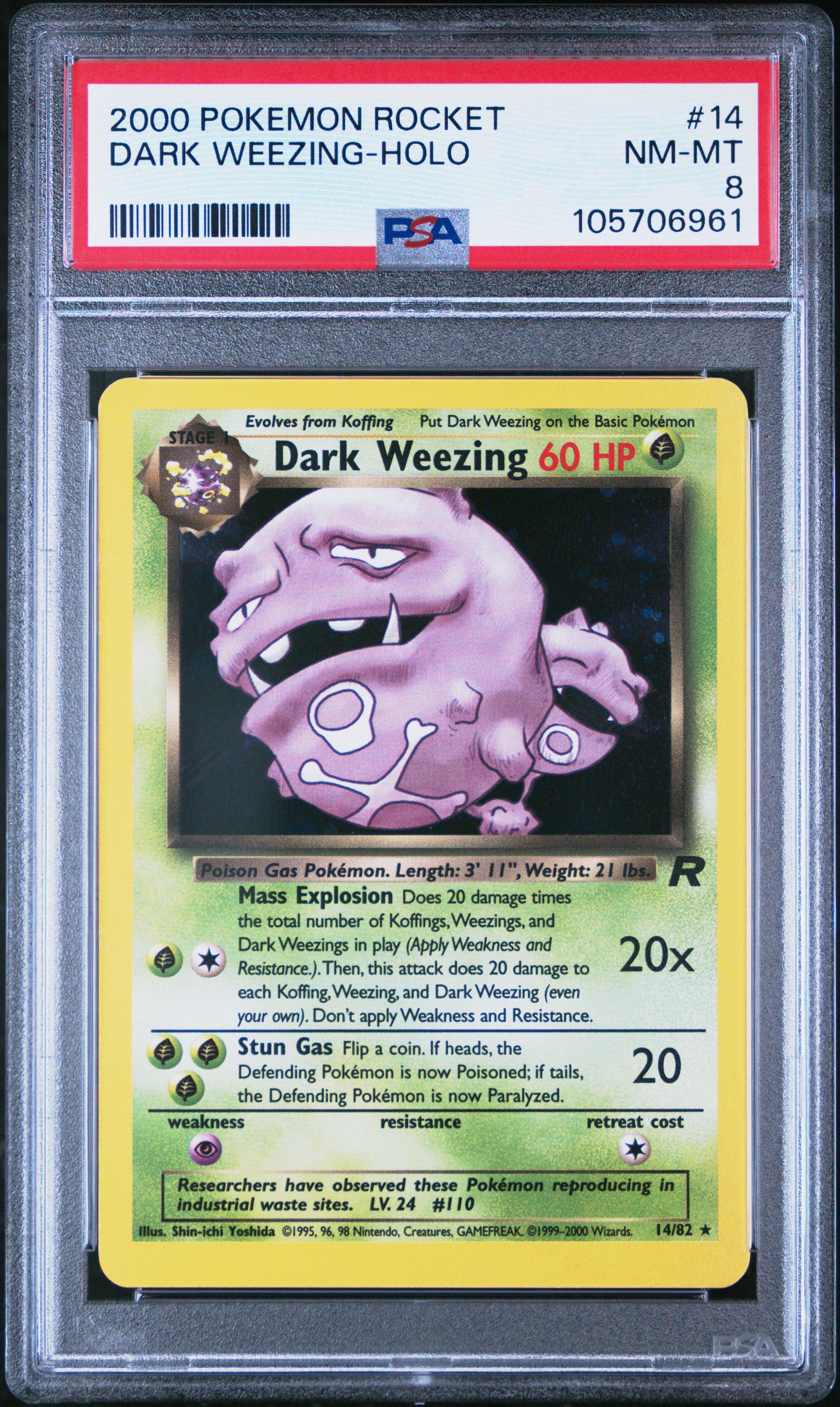 DARK WEEZING-HOLO 14/82 Common POKEMON ROCKET PSA8 NM-MT 8 PSA population 977 <a href=https://www.psacard.com/cert/105706961/psa>https://www.psacard.com/cert/105706961/psa</a>