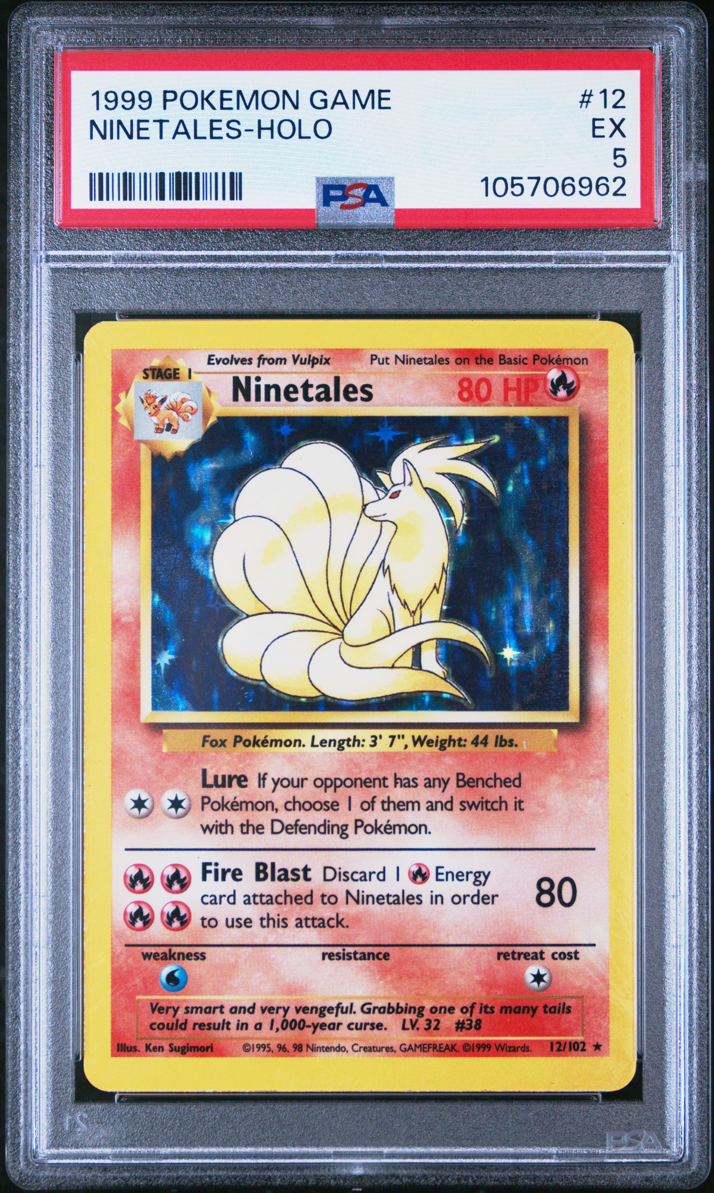 NINETALES-HOLO 12/102 Unlimited POKEMON GAME PSA5 EX 5 PSA population 1927 <a href=https://www.psacard.com/cert/105706962/psa>https://www.psacard.com/cert/105706962/psa</a>