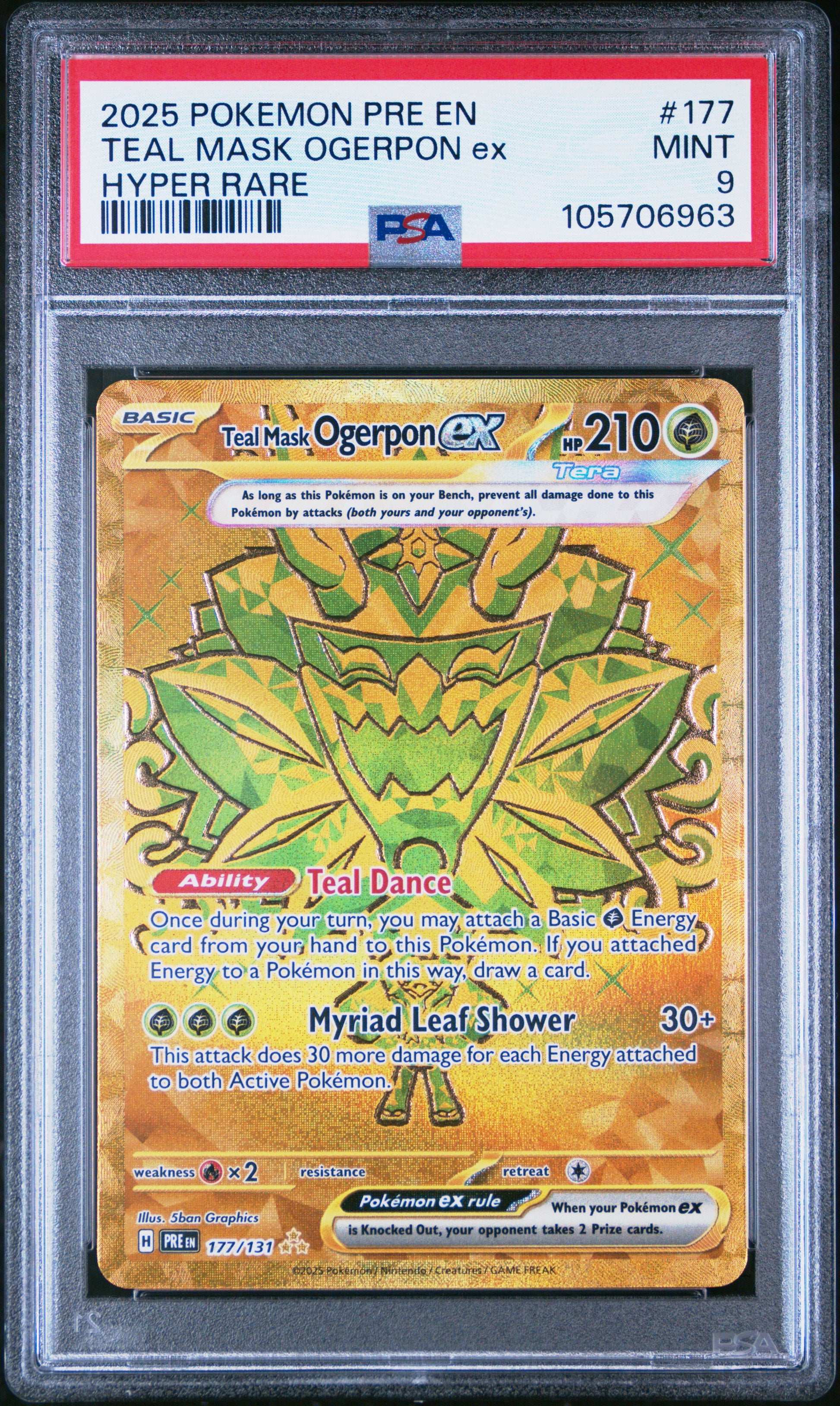 TEAL MASK OGERPON EX 177/131 Common POKEMON PRE EN-PRISMATIC EVOLUTIONS HYPER RARE PSA9 MINT 9 PSA population 579 <a href=https://www.psacard.com/cert/105706963/psa>https://www.psacard.com/cert/105706963/psa</a>