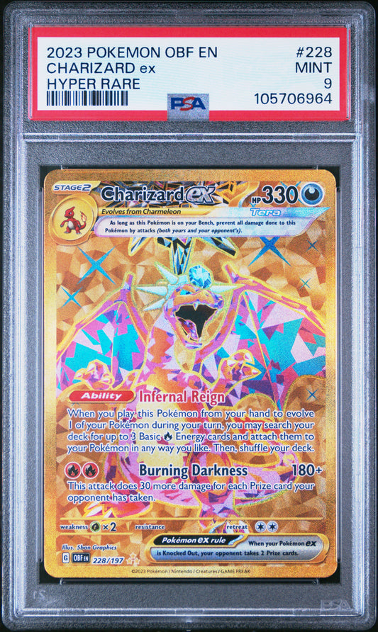 CHARIZARD EX 228/197 Common POKEMON OBF EN-OBSIDIAN FLAMES HYPER RARE PSA9 MINT 9 PSA population 13448 <a href=https://www.psacard.com/cert/105706964/psa>https://www.psacard.com/cert/105706964/psa</a>