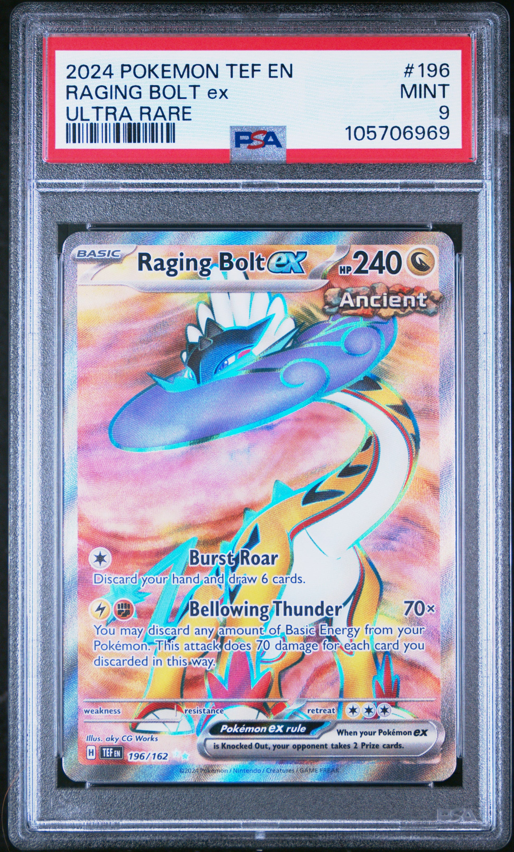RAGING BOLT EX 196/162 Common POKEMON TEF EN-TEMPORAL FORCES ULTRA RARE PSA9 MINT 9 PSA population 316 <a href=https://www.psacard.com/cert/105706969/psa>https://www.psacard.com/cert/105706969/psa</a>