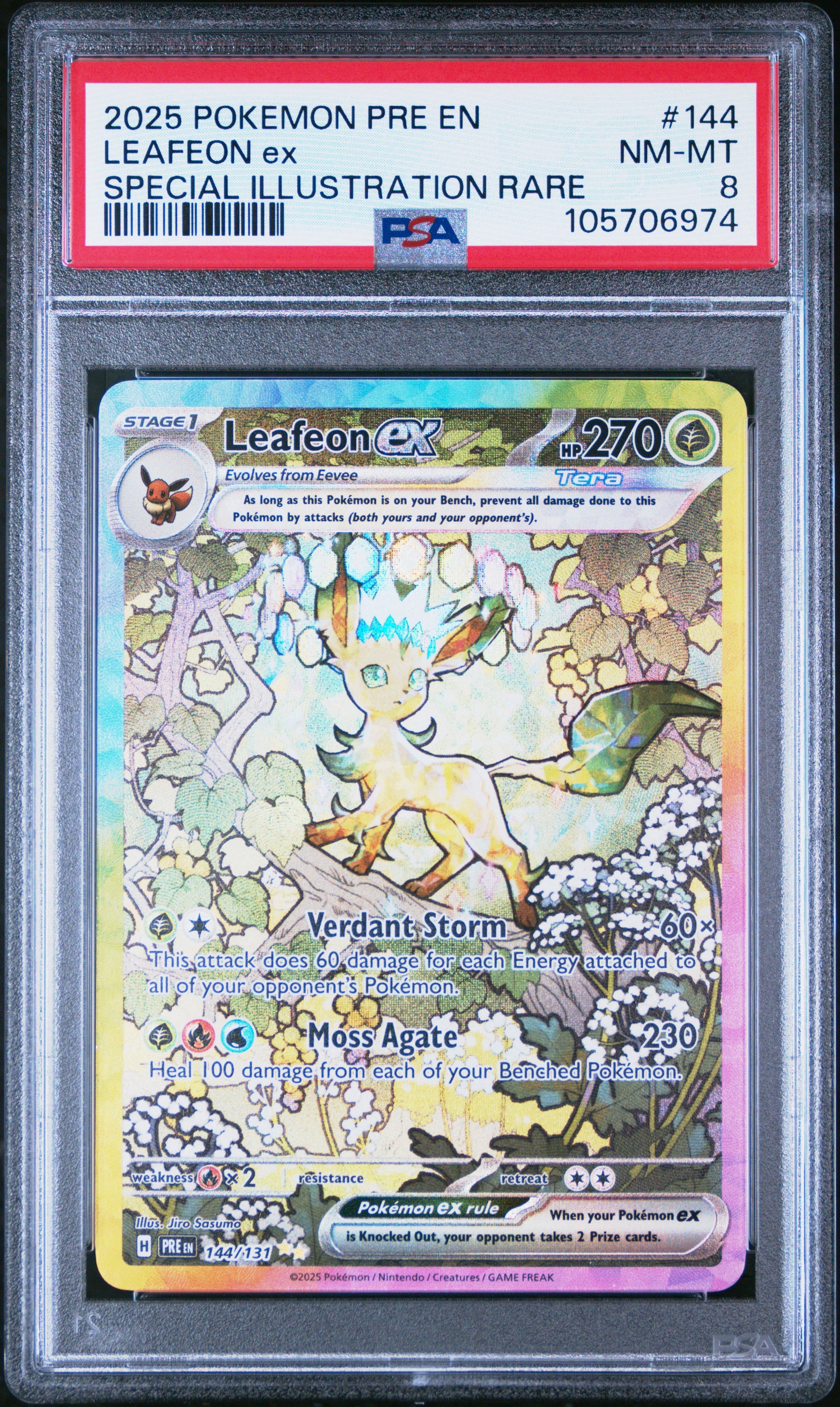 LEAFEON EX 144/131 Common POKEMON PRE EN-PRISMATIC EVOLUTIONS SPECIAL ILLUSTRATION RARE PSA8 NM-MT 8 PSA population 428 <a href=https://www.psacard.com/cert/105706974/psa>https://www.psacard.com/cert/105706974/psa</a>