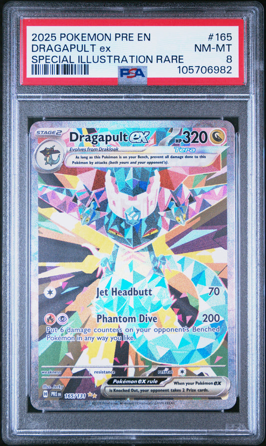 DRAGAPULT EX 165/131 Common POKEMON PRE EN-PRISMATIC EVOLUTIONS SPECIAL ILLUSTRATION RARE PSA8 NM-MT 8 PSA population 118 <a href=https://www.psacard.com/cert/105706982/psa>https://www.psacard.com/cert/105706982/psa</a>