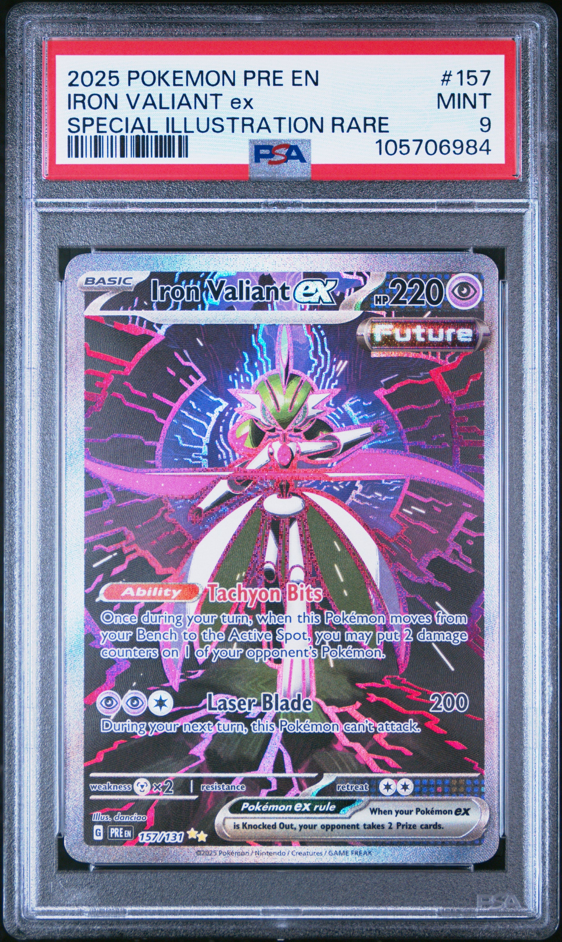 IRON VALIANT EX 157/131 Common POKEMON PRE EN-PRISMATIC EVOLUTIONS SPECIAL ILLUSTRATION RARE PSA9 MINT 9 PSA population 788 <a href=https://www.psacard.com/cert/105706984/psa>https://www.psacard.com/cert/105706984/psa</a>