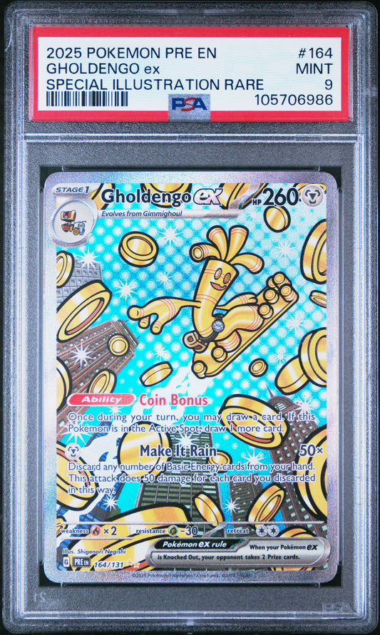 GHOLDENGO EX 164/131 Common POKEMON PRE EN-PRISMATIC EVOLUTIONS SPECIAL ILLUSTRATION RARE PSA9 MINT 9 PSA population 852 <a href=https://www.psacard.com/cert/105706986/psa>https://www.psacard.com/cert/105706986/psa</a>