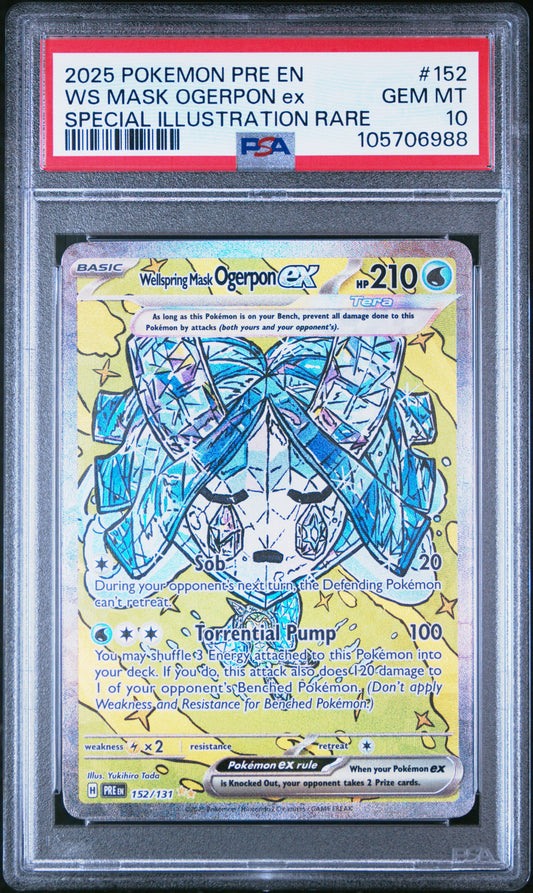 WS MASK OGERPON EX 152/131 Common POKEMON PRE EN-PRISMATIC EVOLUTIONS SPECIAL ILLUSTRATION RARE PSA10 GEM MT 10 PSA population 280 <a href=https://www.psacard.com/cert/105706988/psa>https://www.psacard.com/cert/105706988/psa</a>