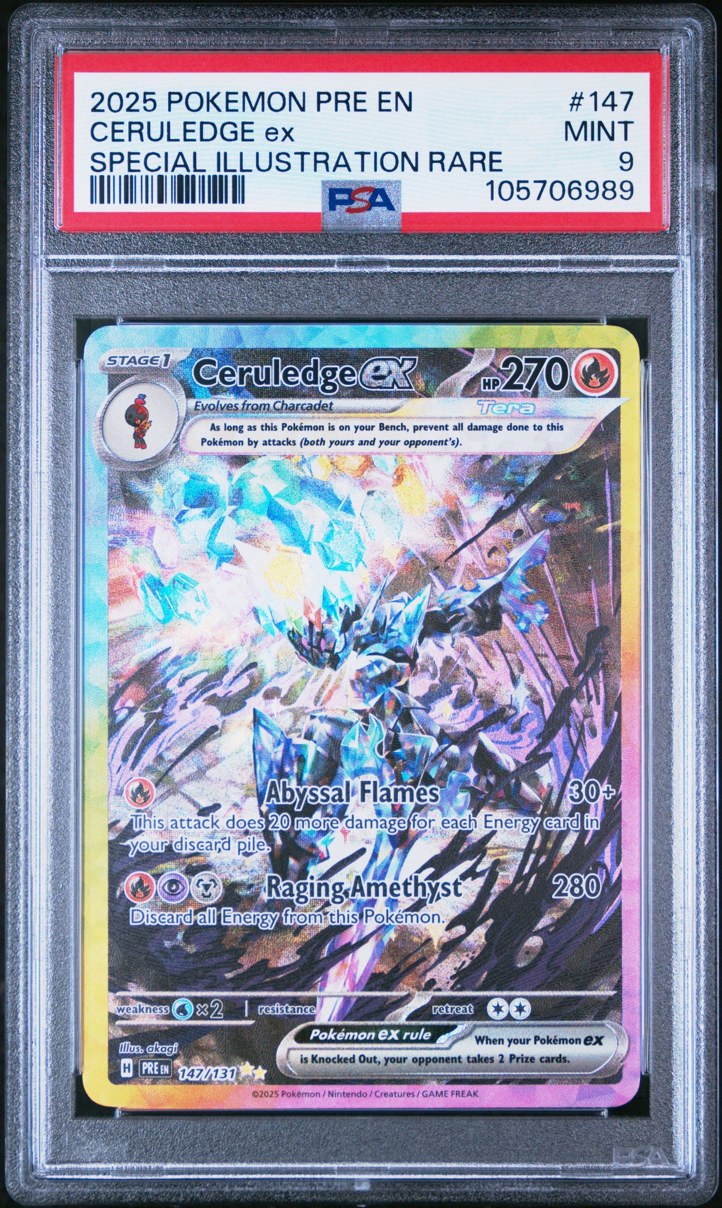 CERULEDGE EX 147/131 Common POKEMON PRE EN-PRISMATIC EVOLUTIONS SPECIAL ILLUSTRATION RARE PSA9 MINT 9 PSA population 1446 <a href=https://www.psacard.com/cert/105706989/psa>https://www.psacard.com/cert/105706989/psa</a>