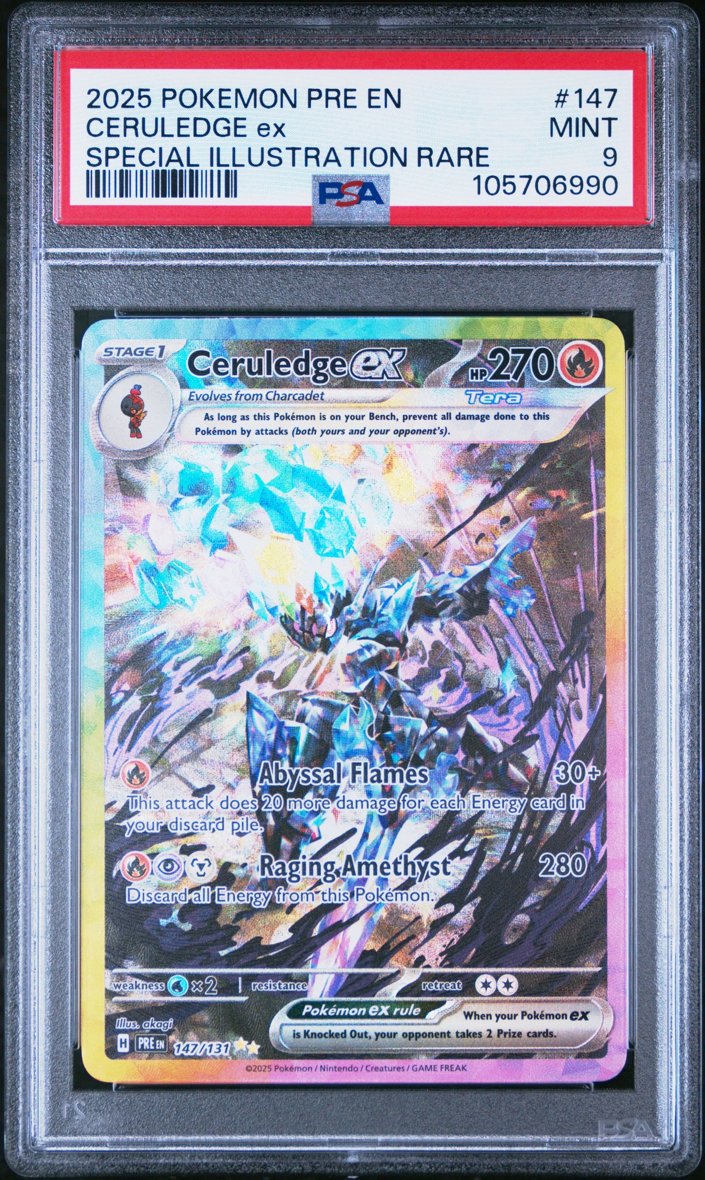CERULEDGE EX 147/131 Common POKEMON PRE EN-PRISMATIC EVOLUTIONS SPECIAL ILLUSTRATION RARE PSA9 MINT 9 PSA population 1446 <a href=https://www.psacard.com/cert/105706990/psa>https://www.psacard.com/cert/105706990/psa</a>