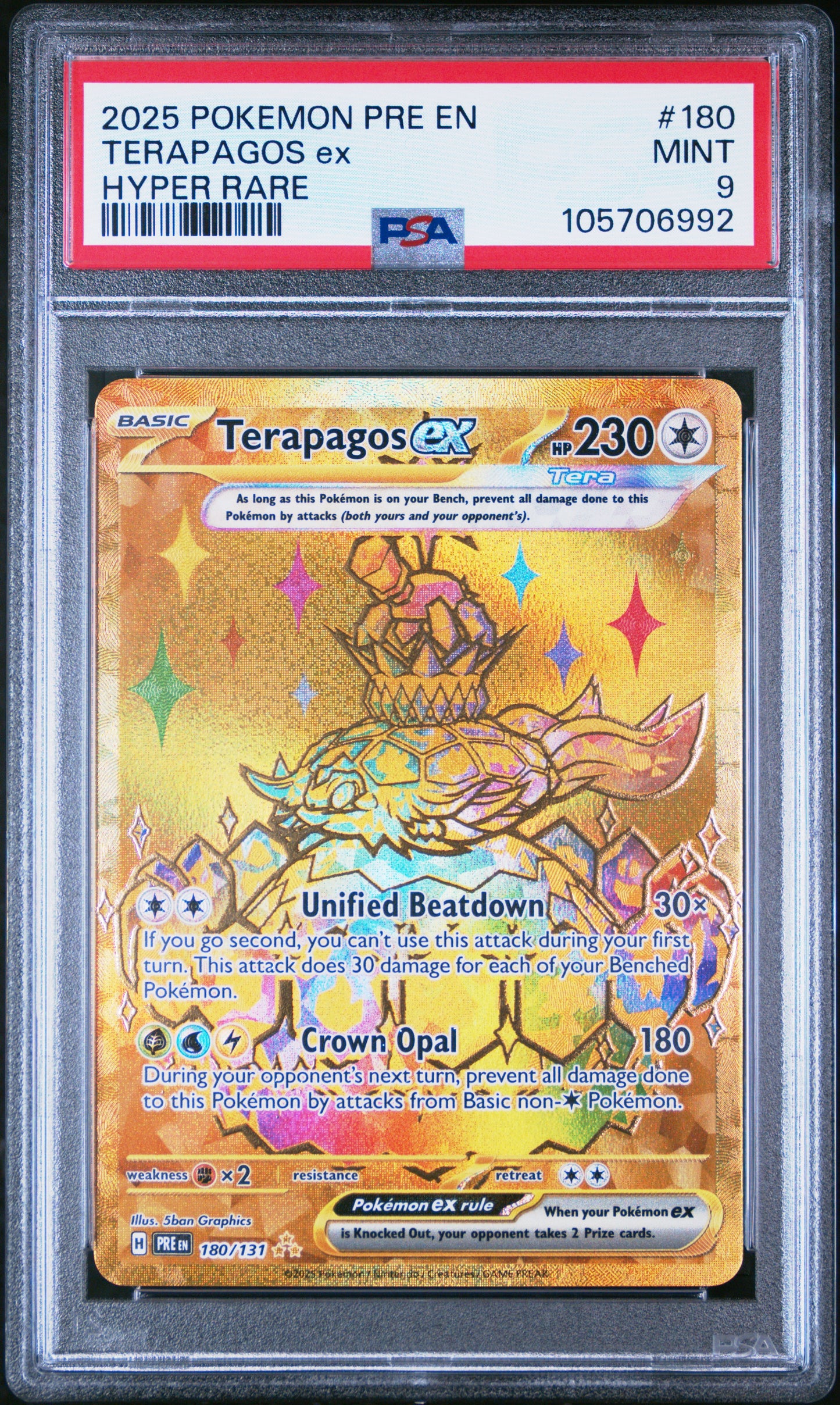 TERAPAGOS EX 180/131 Common POKEMON PRE EN-PRISMATIC EVOLUTIONS HYPER RARE PSA9 MINT 9 PSA population 822 <a href=https://www.psacard.com/cert/105706992/psa>https://www.psacard.com/cert/105706992/psa</a>