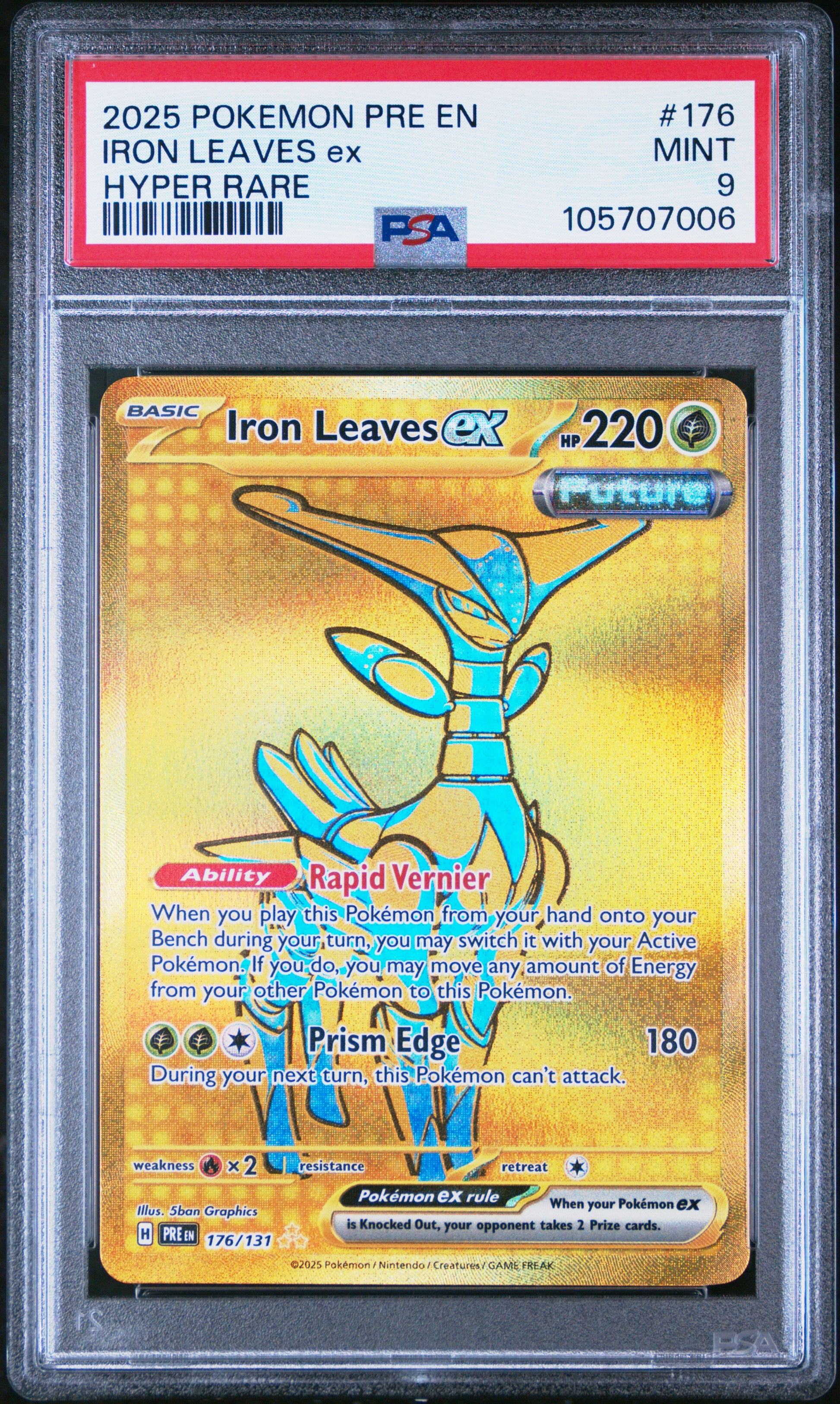 IRON LEAVES EX 176/131 Common POKEMON PRE EN-PRISMATIC EVOLUTIONS HYPER RARE PSA9 MINT 9 PSA population 437 <a href=https://www.psacard.com/cert/105707006/psa>https://www.psacard.com/cert/105707006/psa</a>