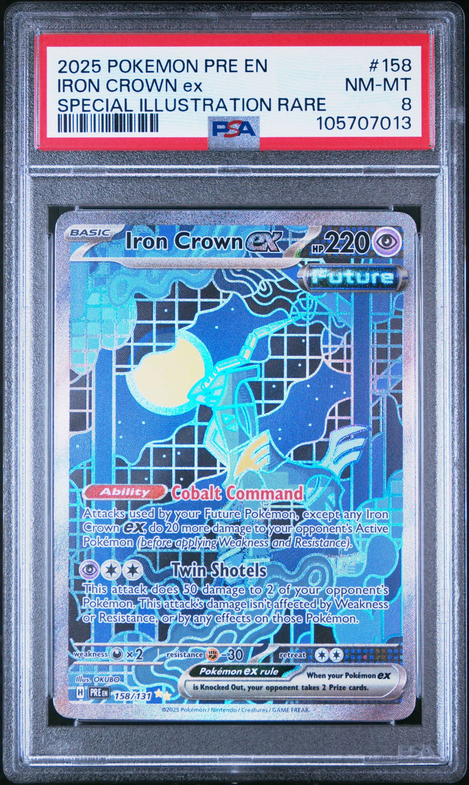 IRON CROWN EX 158/131 Common POKEMON PRE EN-PRISMATIC EVOLUTIONS SPECIAL ILLUSTRATION RARE PSA8 NM-MT 8 PSA population 89 <a href=https://www.psacard.com/cert/105707013/psa>https://www.psacard.com/cert/105707013/psa</a>