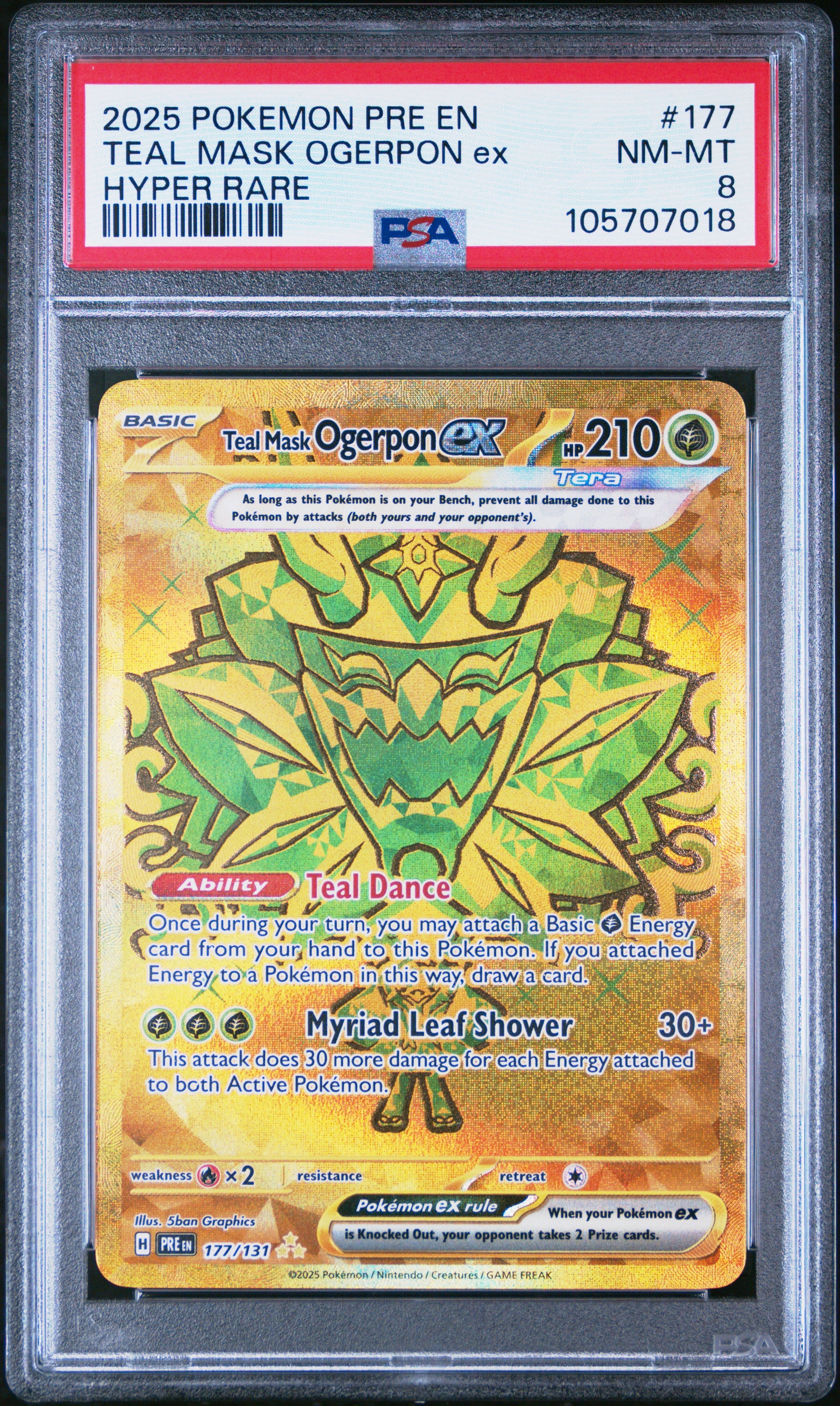 TEAL MASK OGERPON EX 177/131 Common POKEMON PRE EN-PRISMATIC EVOLUTIONS HYPER RARE PSA8 NM-MT 8 PSA population 222 <a href=https://www.psacard.com/cert/105707018/psa>https://www.psacard.com/cert/105707018/psa</a>