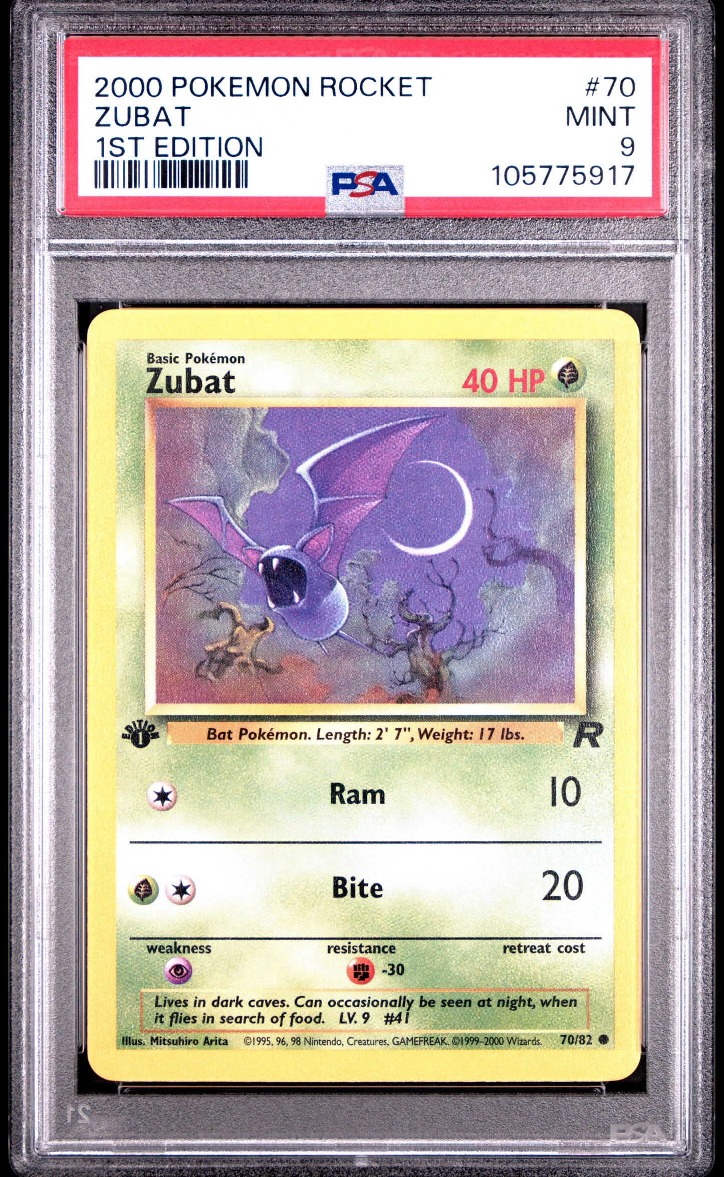 ZUBAT 70/82 [1st Edition] POKEMON ROCKET 1ST EDITION PSA9 MINT 9 PSA population 748 <a href=https://www.psacard.com/cert/105775917/psa>https://www.psacard.com/cert/105775917/psa</a>