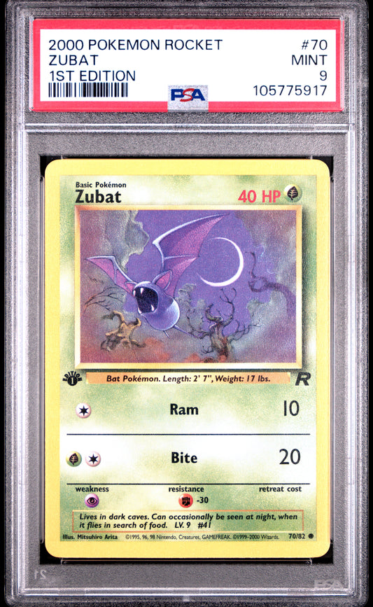 ZUBAT 70/82 [1st Edition] POKEMON ROCKET 1ST EDITION PSA9 MINT 9 PSA population 748 <a href=https://www.psacard.com/cert/105775917/psa>https://www.psacard.com/cert/105775917/psa</a>