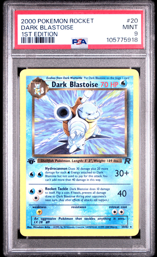 DARK BLASTOISE 20/82 [1st Edition] POKEMON ROCKET 1ST EDITION PSA9 MINT 9 PSA population 1697 <a href=https://www.psacard.com/cert/105775918/psa>https://www.psacard.com/cert/105775918/psa</a>