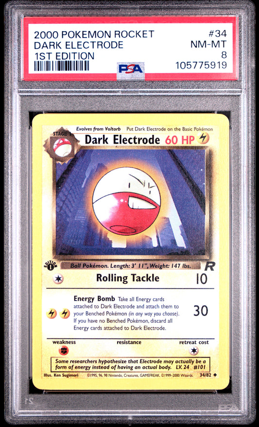 DARK ELECTRODE 34/82 [1st Edition] POKEMON ROCKET 1ST EDITION PSA8 NM-MT 8 PSA population 321 <a href=https://www.psacard.com/cert/105775919/psa>https://www.psacard.com/cert/105775919/psa</a>