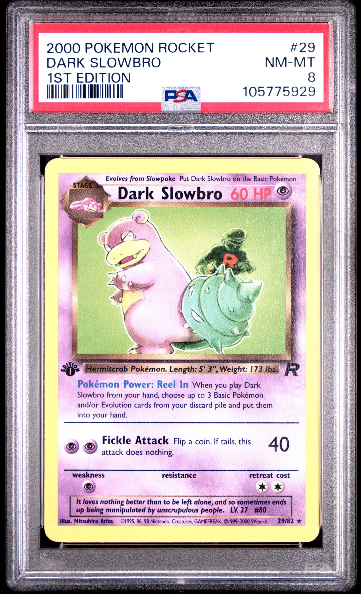 DARK SLOWBRO 29/82 [1st Edition] POKEMON ROCKET 1ST EDITION PSA8 NM-MT 8 PSA population 255 <a href=https://www.psacard.com/cert/105775929/psa>https://www.psacard.com/cert/105775929/psa</a>
