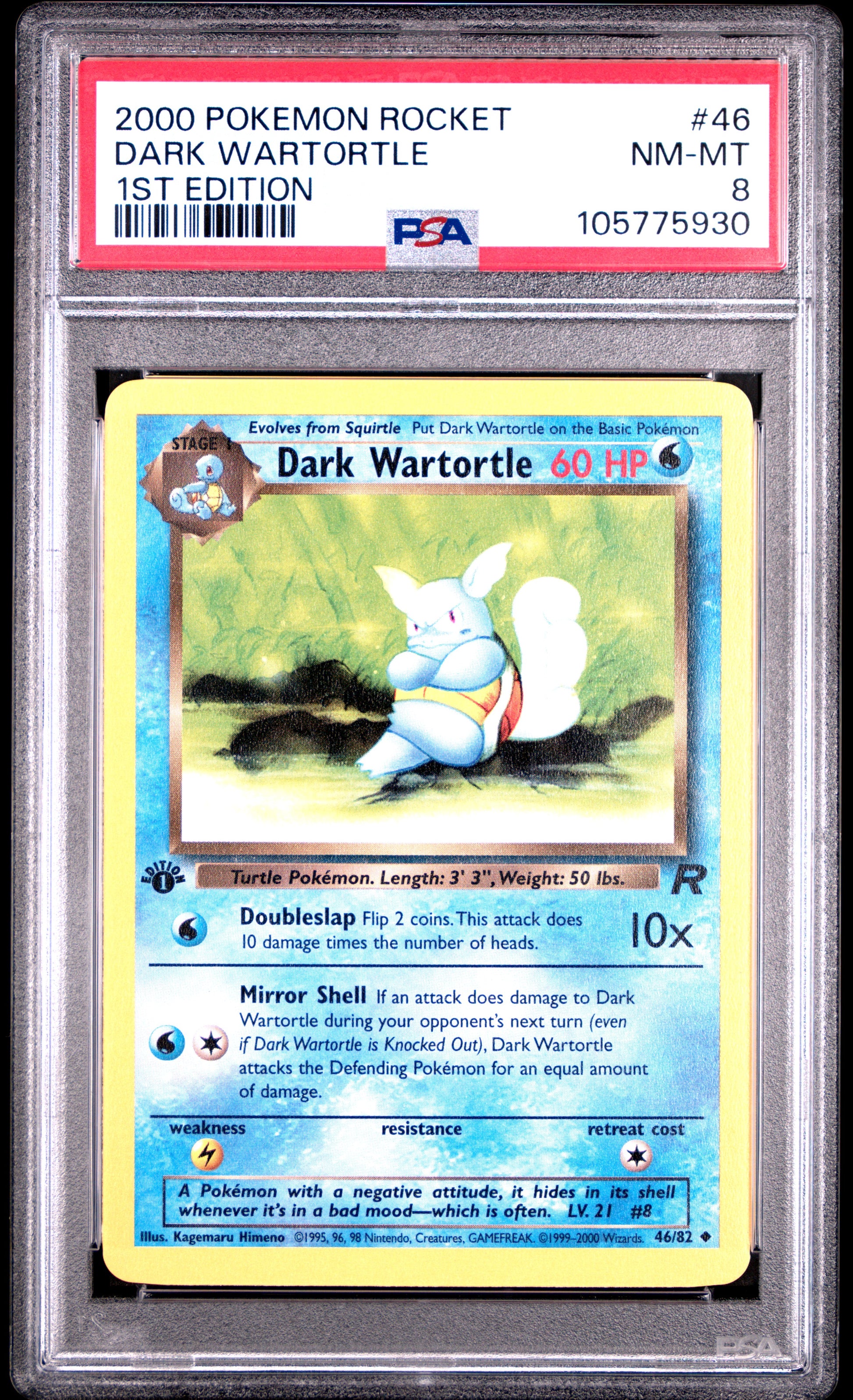 DARK WARTORTLE 46/82 [1st Edition] POKEMON ROCKET 1ST EDITION PSA8 NM-MT 8 PSA population 800 <a href=https://www.psacard.com/cert/105775930/psa>https://www.psacard.com/cert/105775930/psa</a>