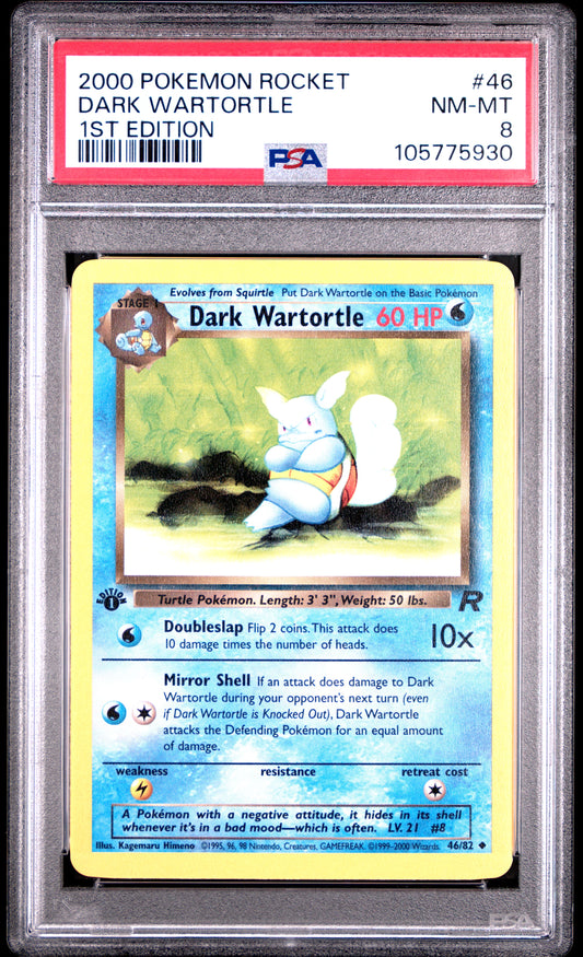 DARK WARTORTLE 46/82 [1st Edition] POKEMON ROCKET 1ST EDITION PSA8 NM-MT 8 PSA population 800 <a href=https://www.psacard.com/cert/105775930/psa>https://www.psacard.com/cert/105775930/psa</a>