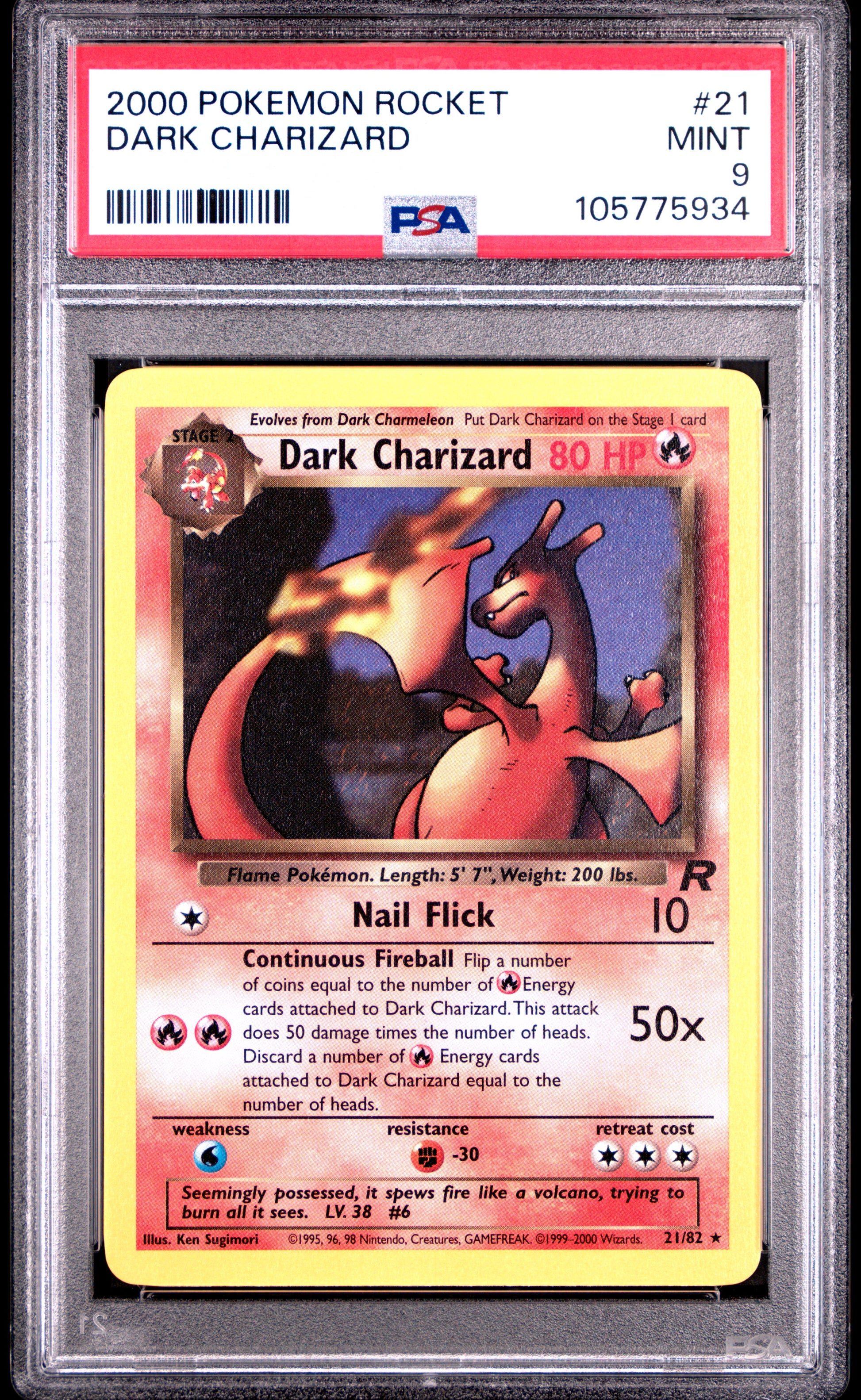 DARK CHARIZARD 21/82 Common POKEMON ROCKET PSA9 MINT 9 PSA population 1417 <a href=https://www.psacard.com/cert/105775934/psa>https://www.psacard.com/cert/105775934/psa</a>