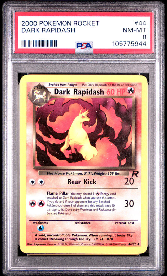 DARK RAPIDASH 44/82 Common POKEMON ROCKET PSA8 NM-MT 8 PSA population 66 <a href=https://www.psacard.com/cert/105775944/psa>https://www.psacard.com/cert/105775944/psa</a>