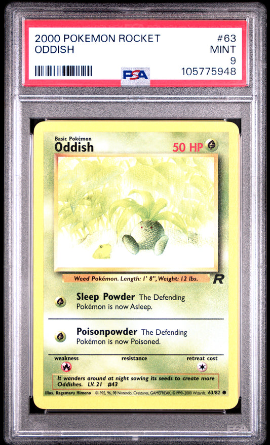 ODDISH 63/82 Common POKEMON ROCKET PSA9 MINT 9 PSA population 75 <a href=https://www.psacard.com/cert/105775948/psa>https://www.psacard.com/cert/105775948/psa</a>