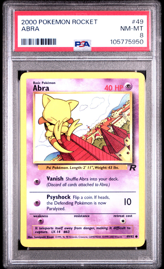 ABRA 49/82 Common POKEMON ROCKET PSA8 NM-MT 8 PSA population 58 <a href=https://www.psacard.com/cert/105775950/psa>https://www.psacard.com/cert/105775950/psa</a>