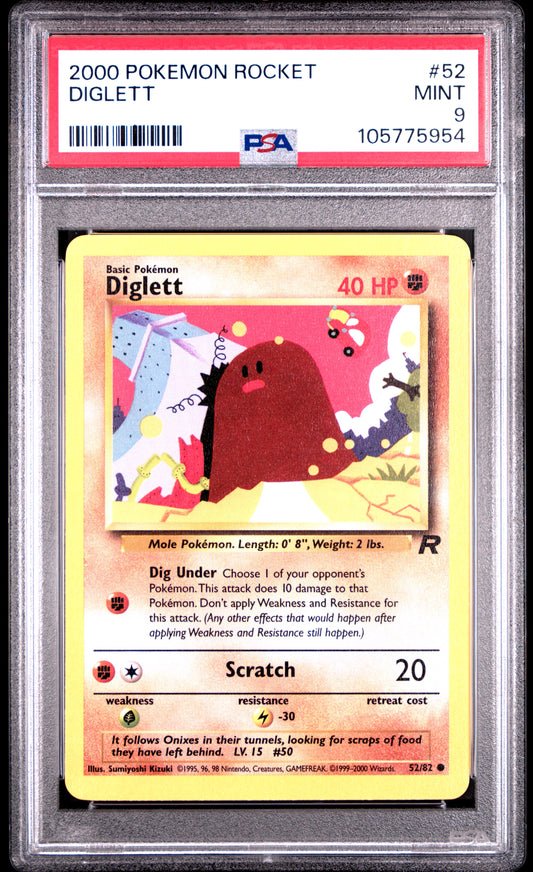 DIGLETT 52/82 Common POKEMON ROCKET PSA9 MINT 9 PSA population 65 <a href=https://www.psacard.com/cert/105775954/psa>https://www.psacard.com/cert/105775954/psa</a>