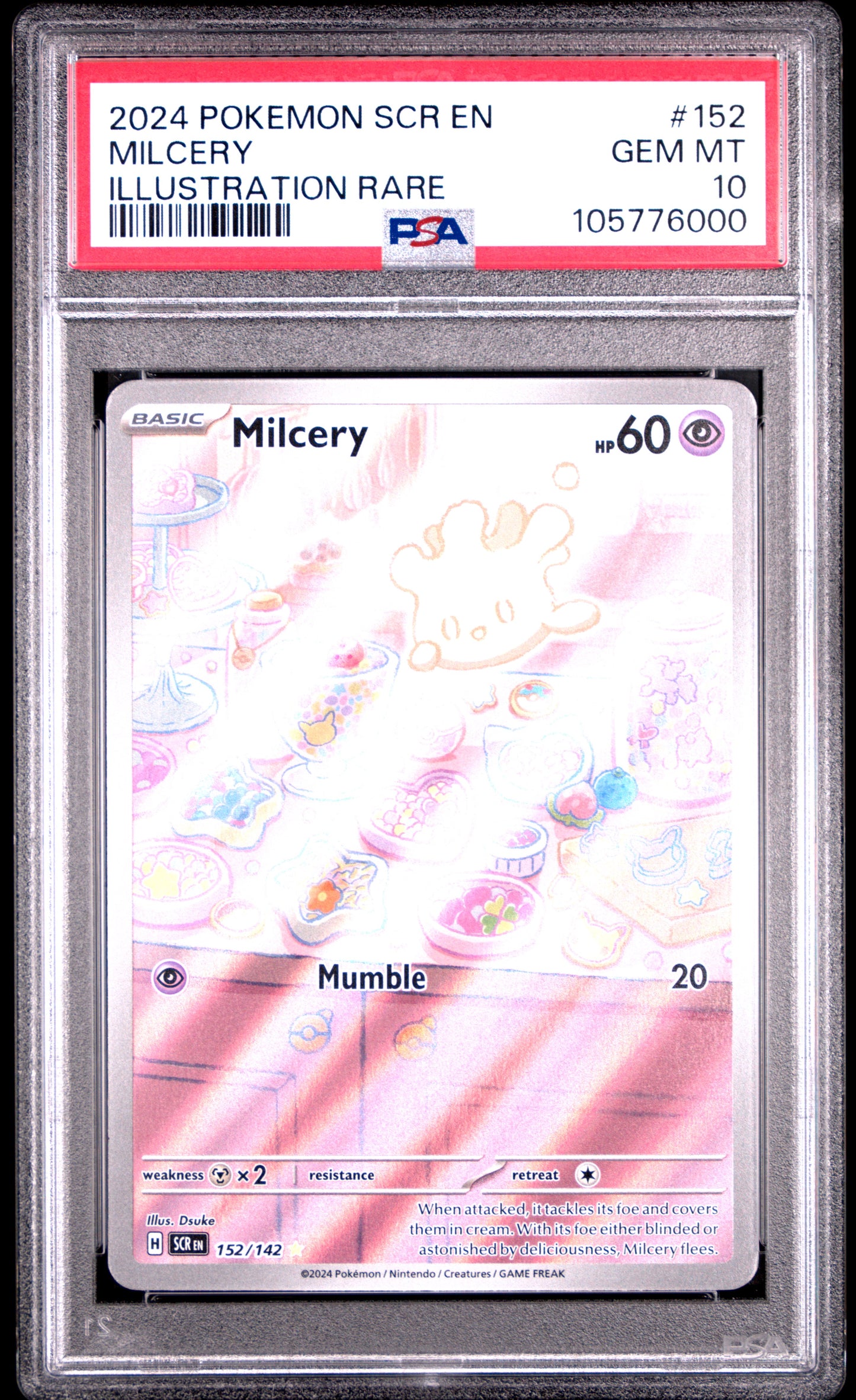 MILCERY 152/142 Common POKEMON SCR EN-STELLAR CROWN ILLUSTRATION RARE PSA10 GEM MT 10 PSA population 529 <a href=https://www.psacard.com/cert/105776000/psa>https://www.psacard.com/cert/105776000/psa</a>