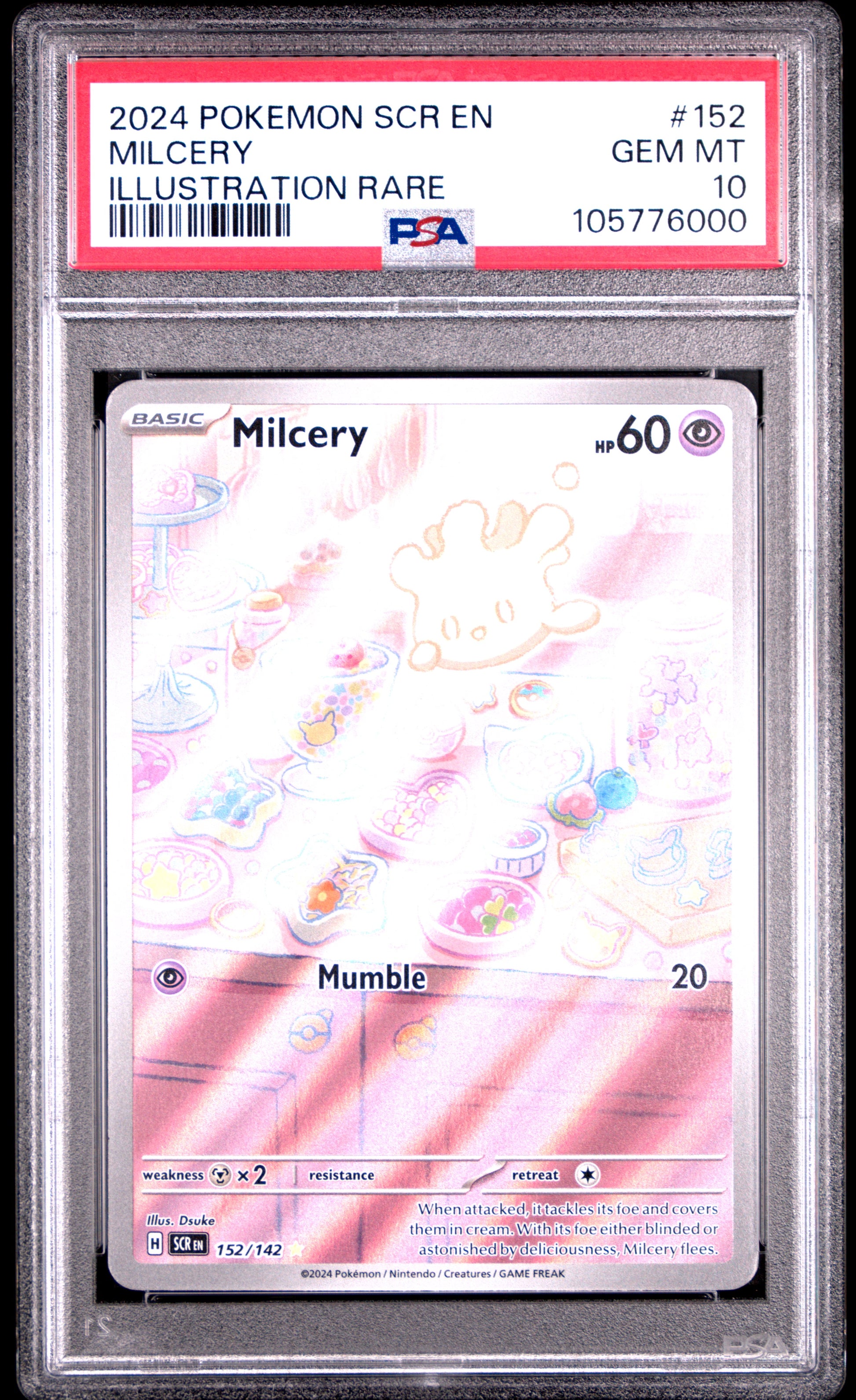 MILCERY 152/142 Common POKEMON SCR EN-STELLAR CROWN ILLUSTRATION RARE PSA10 GEM MT 10 PSA population 529 <a href=https://www.psacard.com/cert/105776000/psa>https://www.psacard.com/cert/105776000/psa</a>