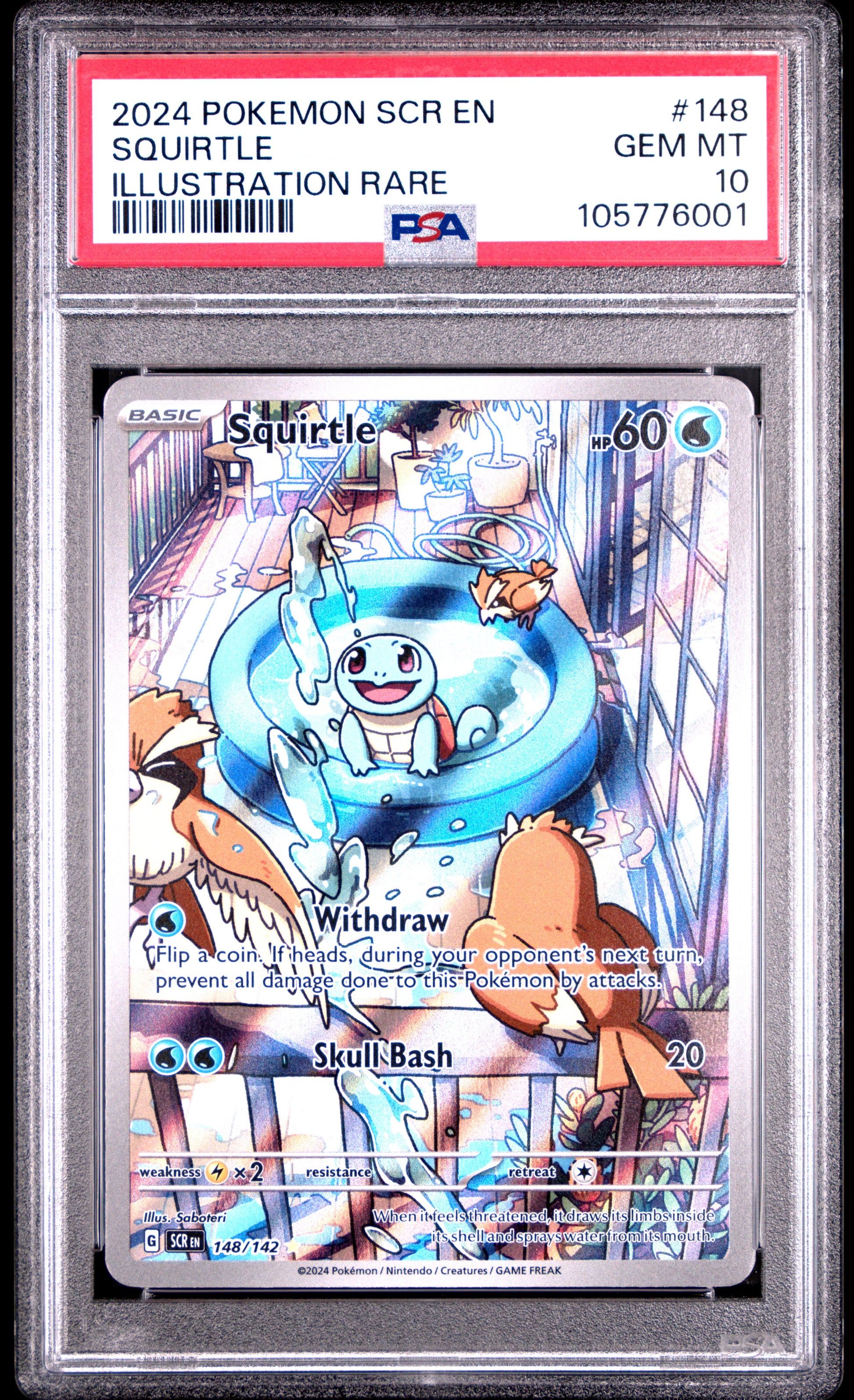 SQUIRTLE 148/142 Common POKEMON SCR EN-STELLAR CROWN ILLUSTRATION RARE PSA10 GEM MT 10 PSA population 11198 <a href=https://www.psacard.com/cert/105776001/psa>https://www.psacard.com/cert/105776001/psa</a>