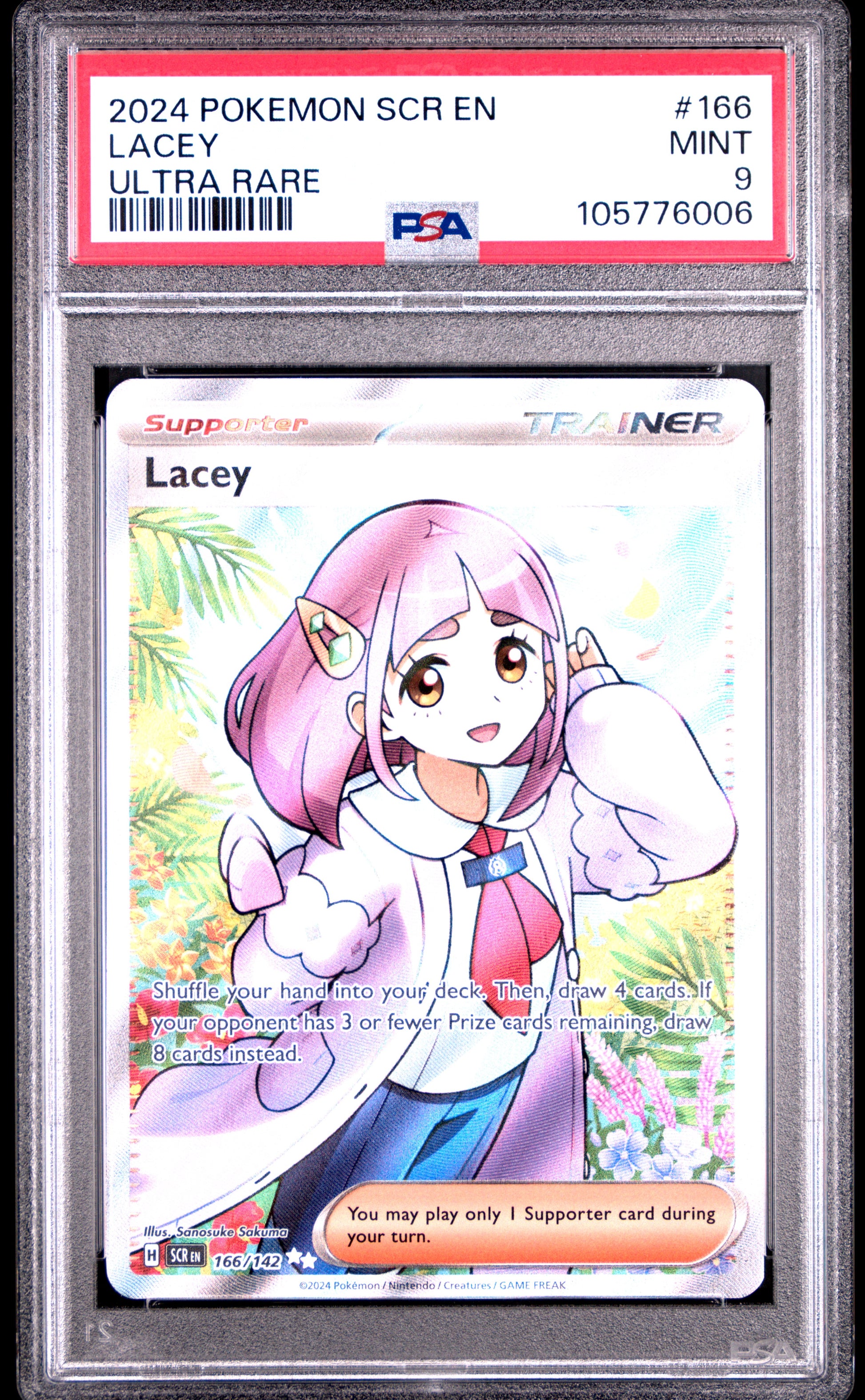 LACEY 166/142 Common POKEMON SCR EN-STELLAR CROWN ULTRA RARE PSA9 MINT 9 PSA population 734 <a href=https://www.psacard.com/cert/105776006/psa>https://www.psacard.com/cert/105776006/psa</a>